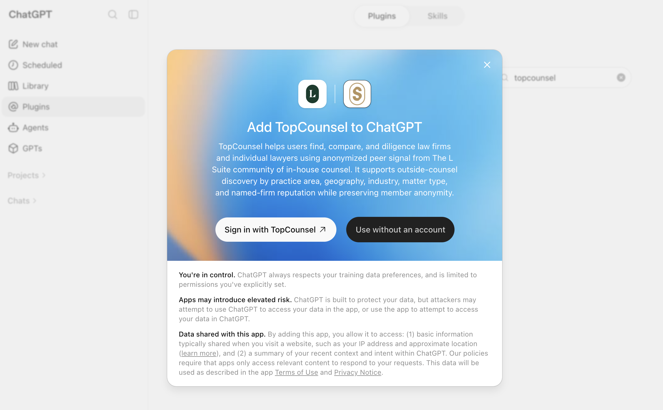 Add TopCounsel to ChatGPT